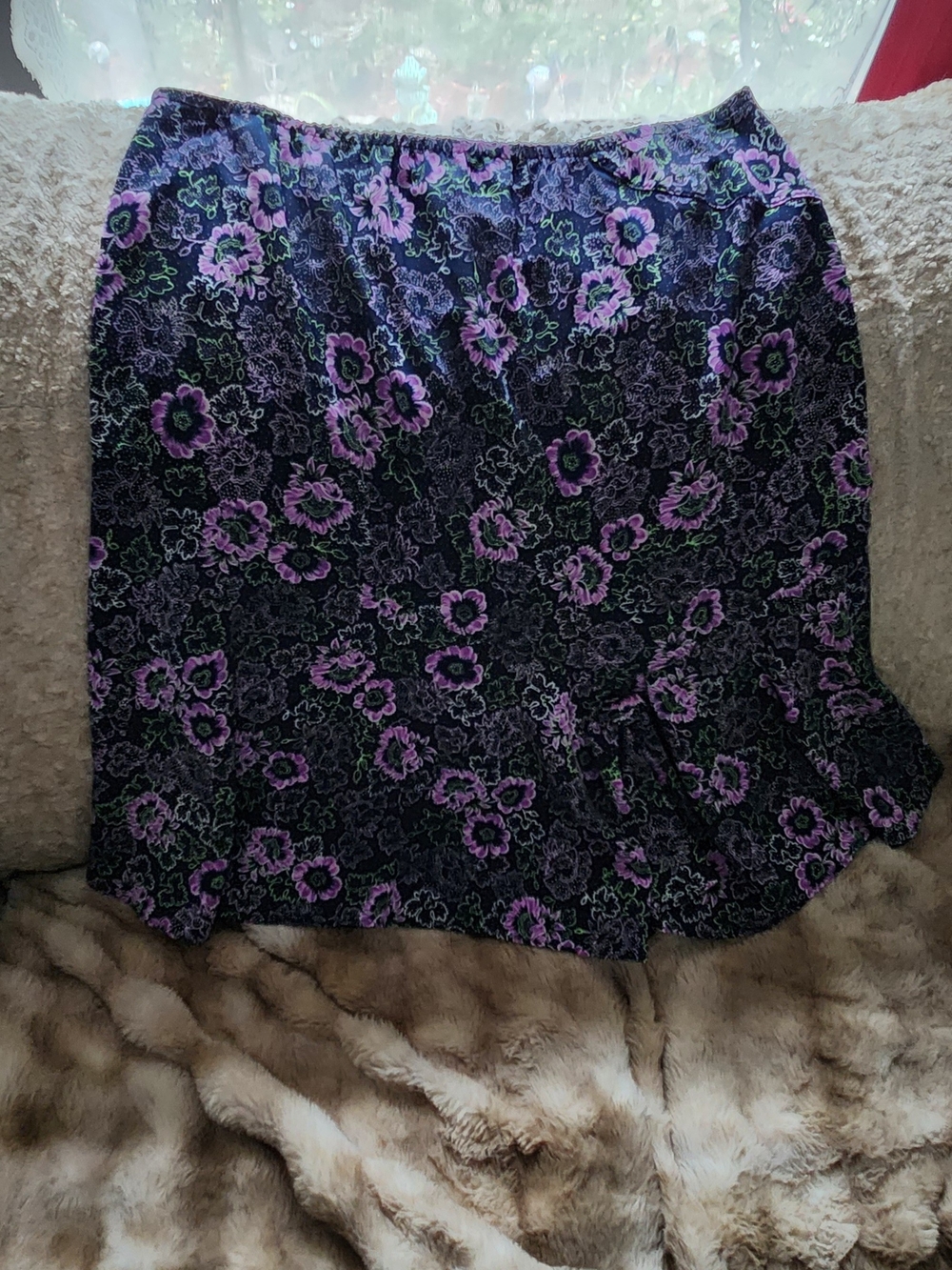 Sag Harbor Black Midi Skirt with Purple Floral Pattern